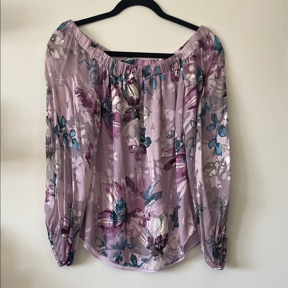 White House Black Market|Lilac Floral Off-Shoulder Women's Top|Small|EUC